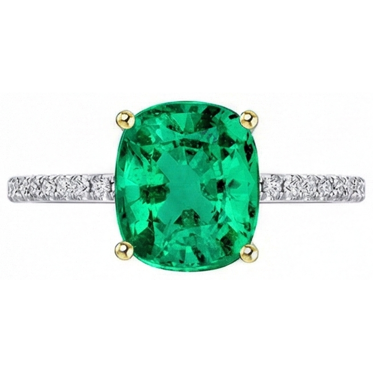 Émeraude Colombienne Bague avec Gemme 3,50 carats Or Deux Tons 14 Carats – vue de côté