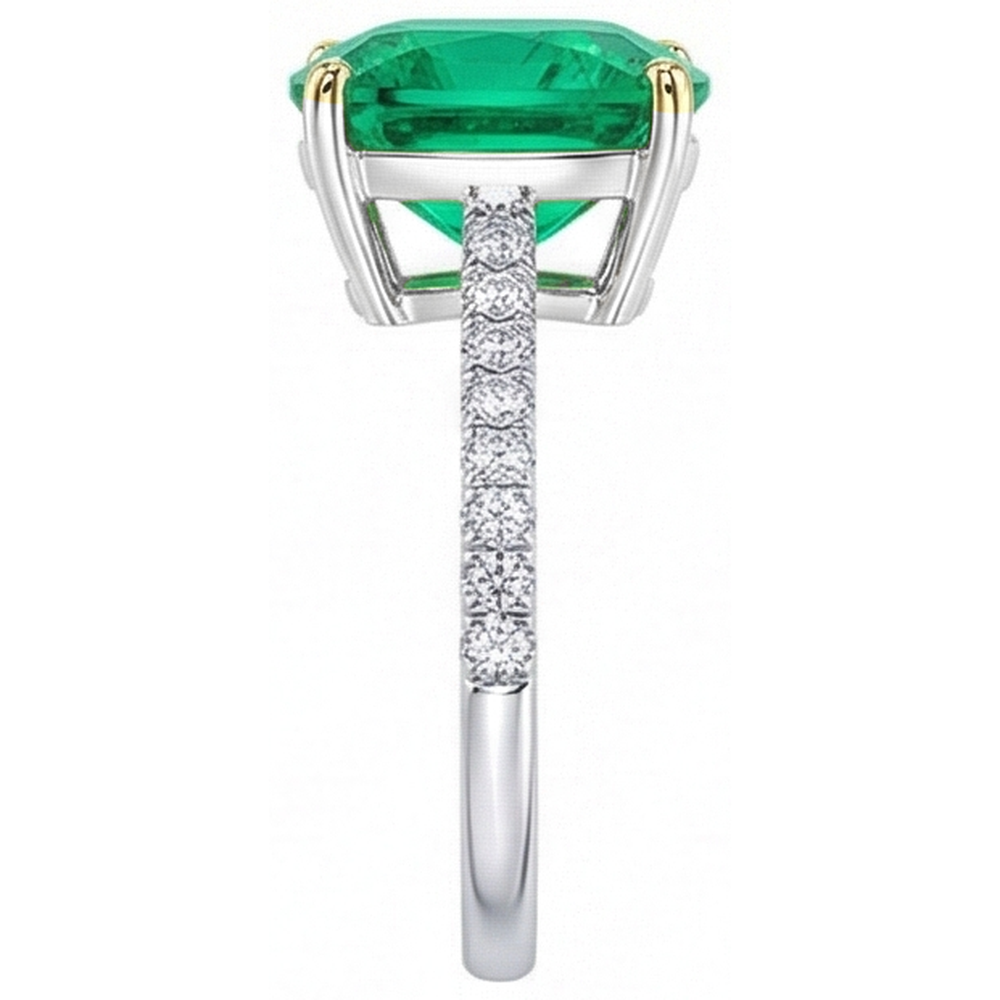 Émeraude Colombienne Bague avec Gemme 3,50 carats Or Deux Tons 14 Carats – vue de profil