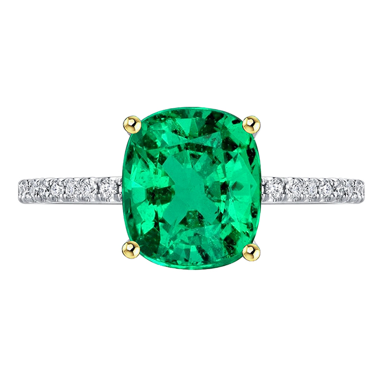 Émeraude Colombienne Bague avec Gemme 3,50-carats Or Deux Tons 14 Carats – vue principale