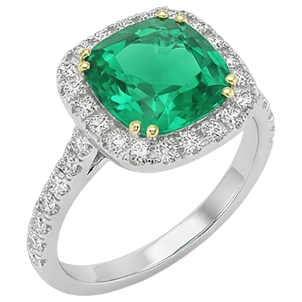 Émeraude Fine Bague Pierre de Couleur 2,50 carats Or Deux Tons 14 Carats – vue de côté