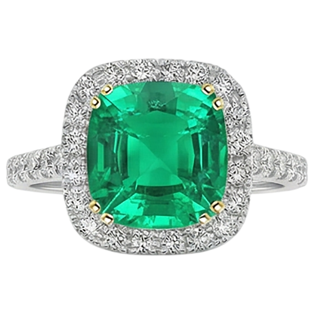 Émeraude Fine Bague Pierre de Couleur 2,50-carats Or Deux Tons 14 Carats – vue de face