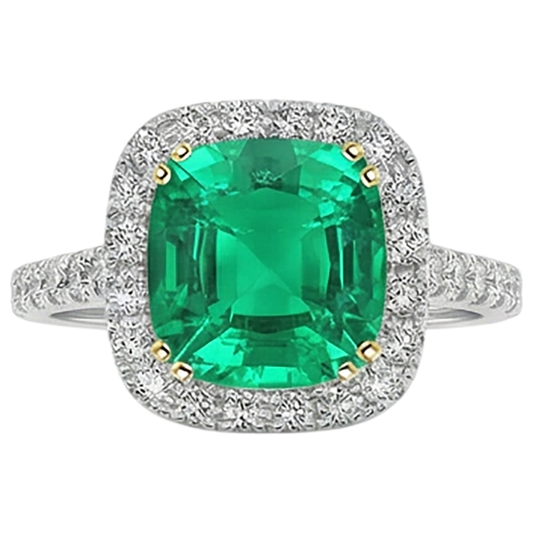 Émeraude Fine Bague Pierre de Couleur 2,50-carats Or Deux Tons 14 Carats – vue de face