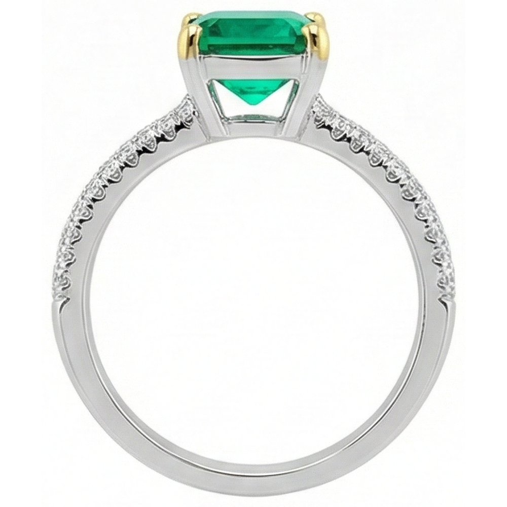 Artisanal Émeraude Bague avec Gemme 3,50 carats – vue de profil