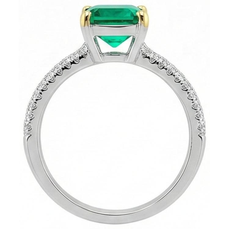 Artisanal Émeraude Bague avec Gemme 3,50 carats – vue de profil