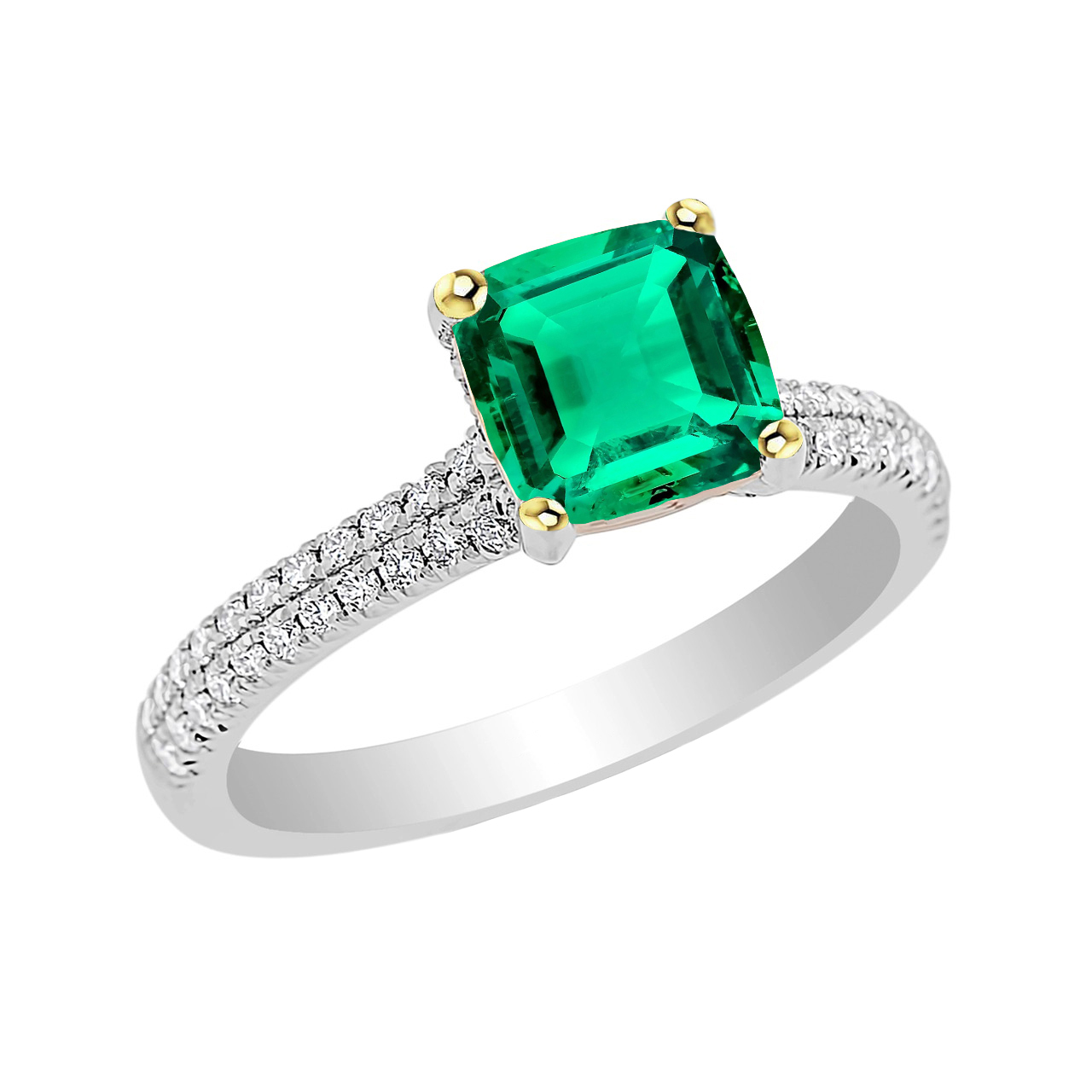 Émeraude Taille Coussin Bague avec Gemme en Or Bicolore 14 Carats – vue principale