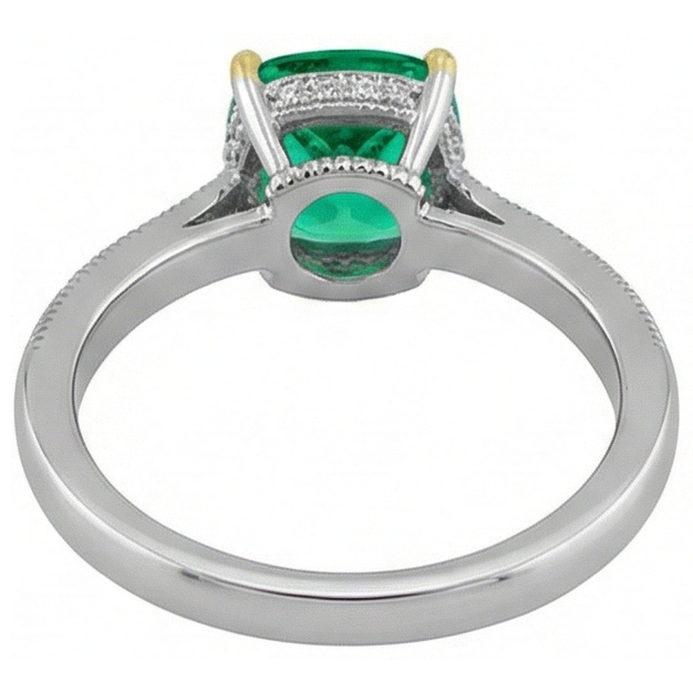 Émeraude Taille Coussin Bague avec Gemme en Or Bicolore 14 Carats – vue arrière