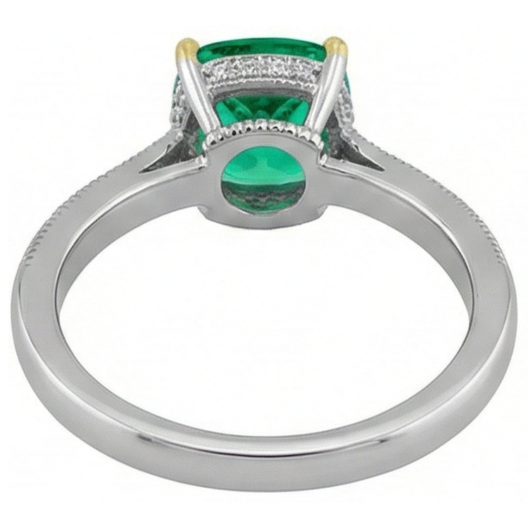 Émeraude Taille Coussin Bague avec Gemme en Or Bicolore 14 Carats – vue arrière