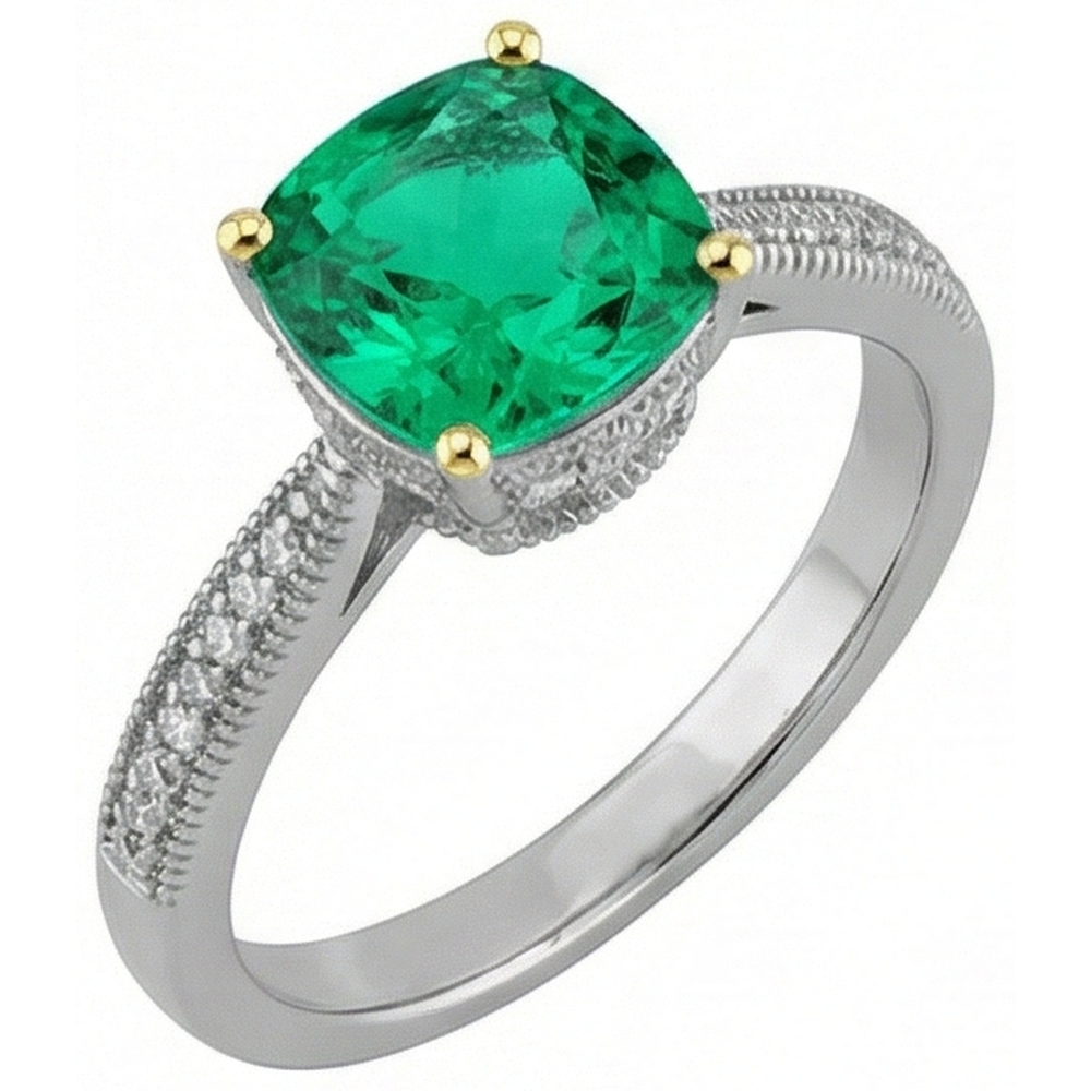 Bague avec Gemme Or Bicolore 14 Carats avec Émeraude – vue de côté