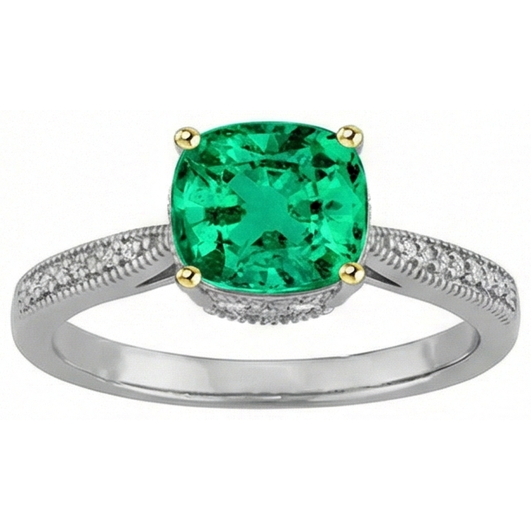 Émeraude Bague avec Gemme – vue de face