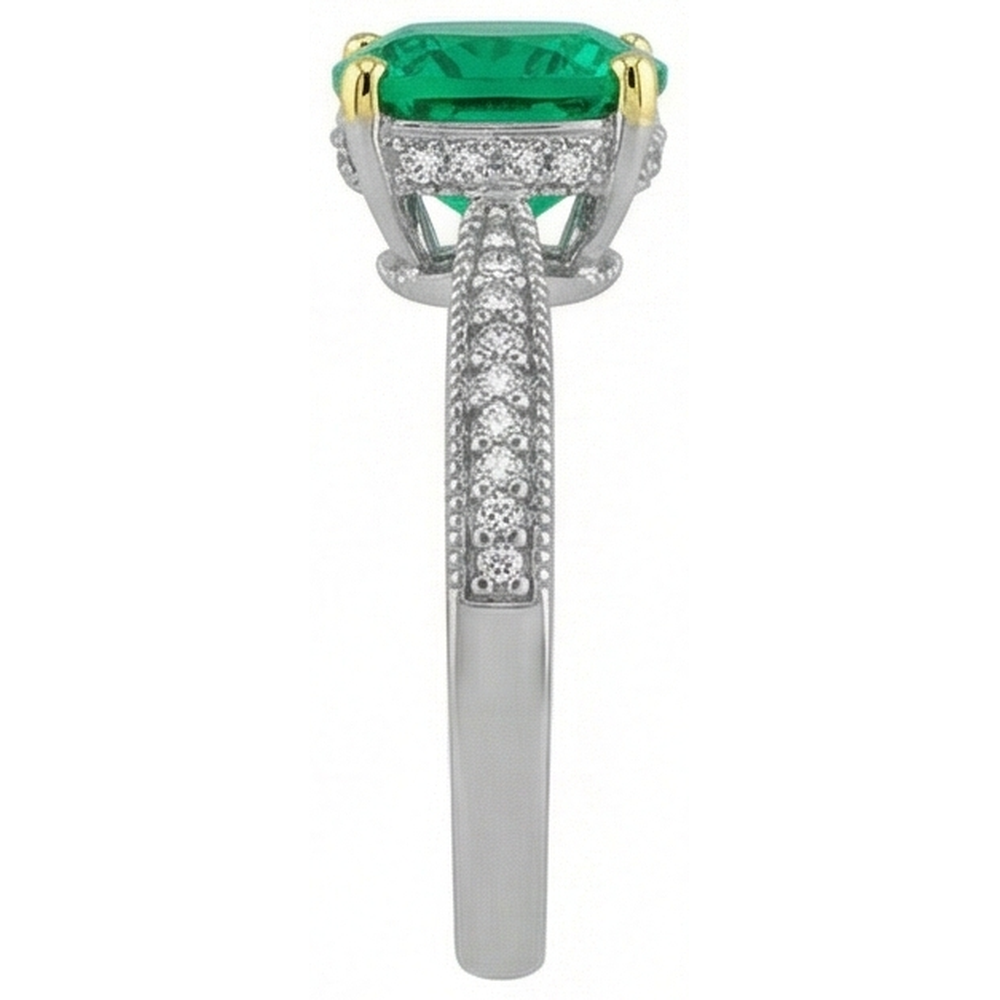 Émeraude Bague avec Gemme 1-carats Or Bicolore 14 Carats – vue de dessus