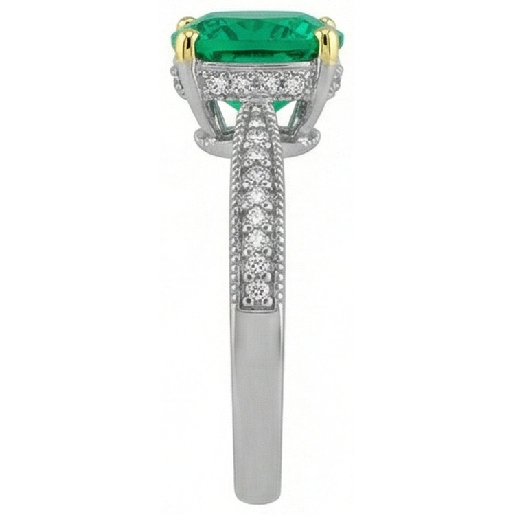 Émeraude Bague avec Gemme 1-carats Or Bicolore 14 Carats – vue de dessus