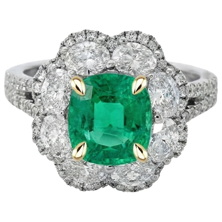 Émeraude Colombienne Bague avec Gemme 2 carats Or Deux Tons 14 Carats – vue de face