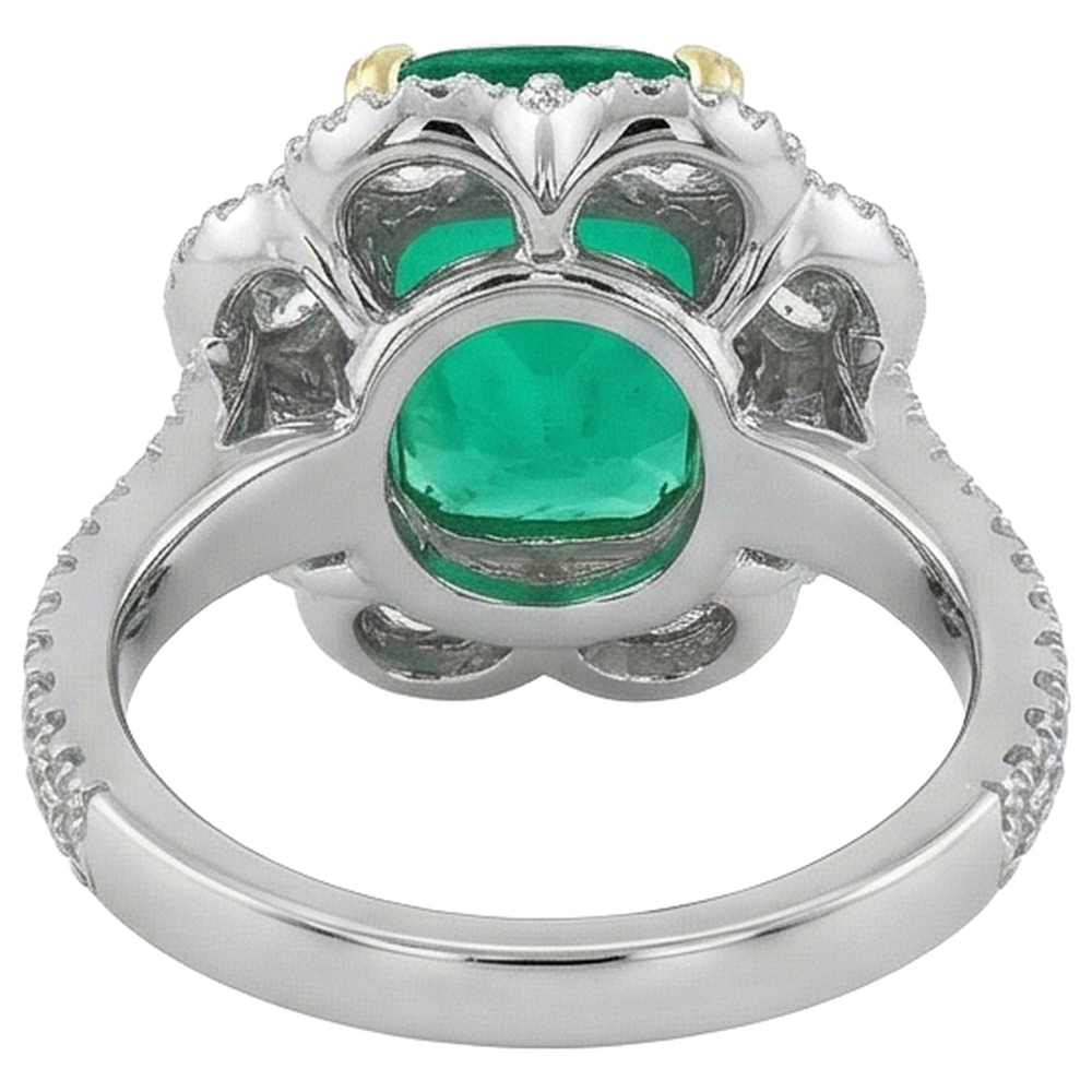 Bague avec Gemme Or Deux Tons 14 Carats avec Émeraude Colombienne – vue arrière