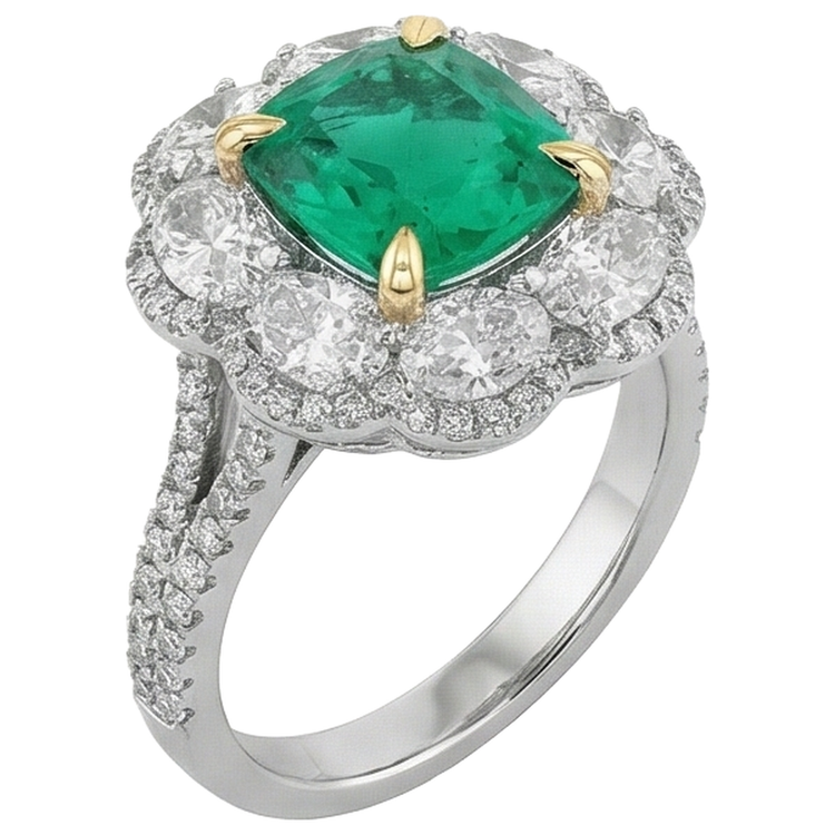 Émeraude Colombienne Taille Coussin Bague avec Gemme en Or Deux Tons 14 Carats – vue de côté