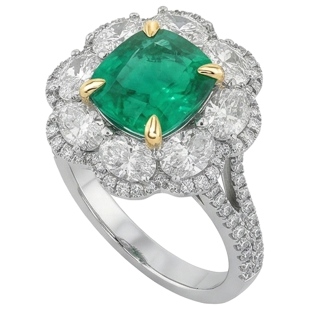 Éblouissant Émeraude Colombienne Bague avec Gemme 2 carats – vue de profil