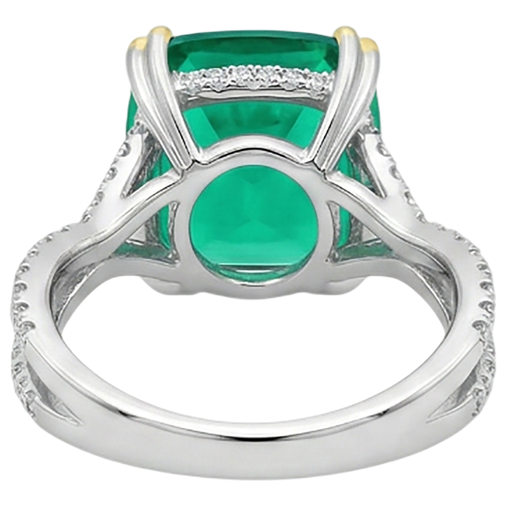 Émeraude Taille Coussin Bague Pierre Précieuse en Or Deux Tons 14 Carats – vue arrière