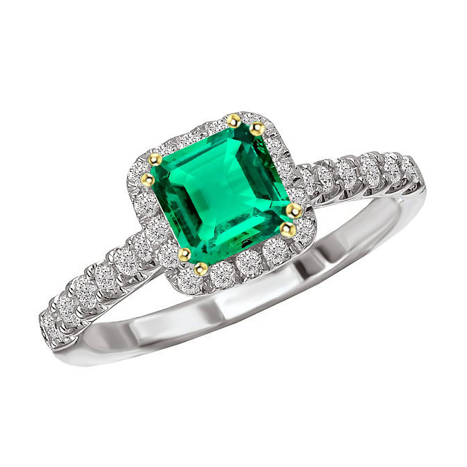 Émeraude Bague avec Gemme 3-carats Or 14K Bicolore – vue principale