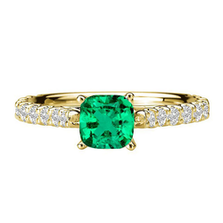 3 carats Émeraude Bague Pierre de Couleur en Or 14K Jaune