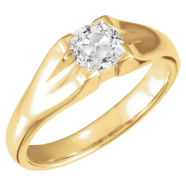 Diamant Fin Taille Coussin Bague Mono-Pierre en Or Jaune 14 Carats – vue principale