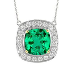 3 carats Émeraude Colombienne Pendentif Gemme en Or 14K Bicolore