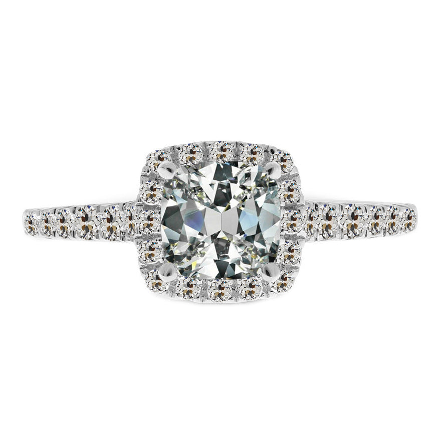 Brillant Coussin Bague Halo en Or 14K Blanc – vue principale