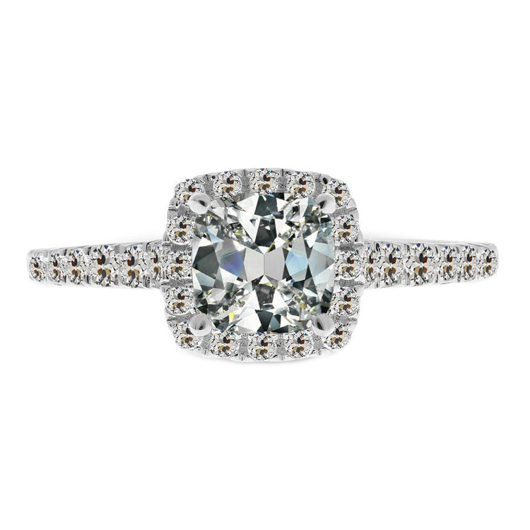 Brillant Coussin Bague Halo en Or 14K Blanc – vue principale