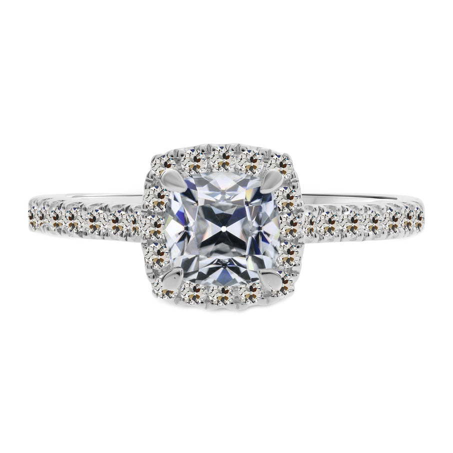 Brillant Coussin Bague de Fiançailles Halo en Or Blanc 14 Carats – vue principale