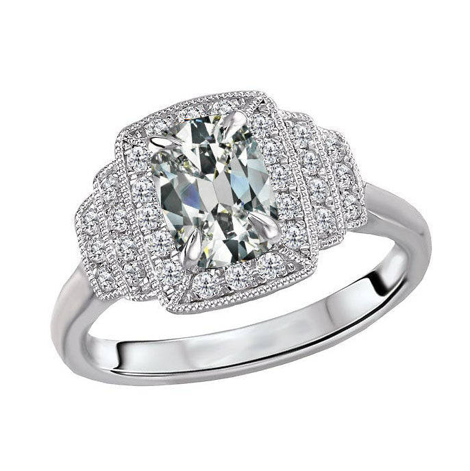 Coussin Diamant Fin bague en Or 14K Blanc – vue principale