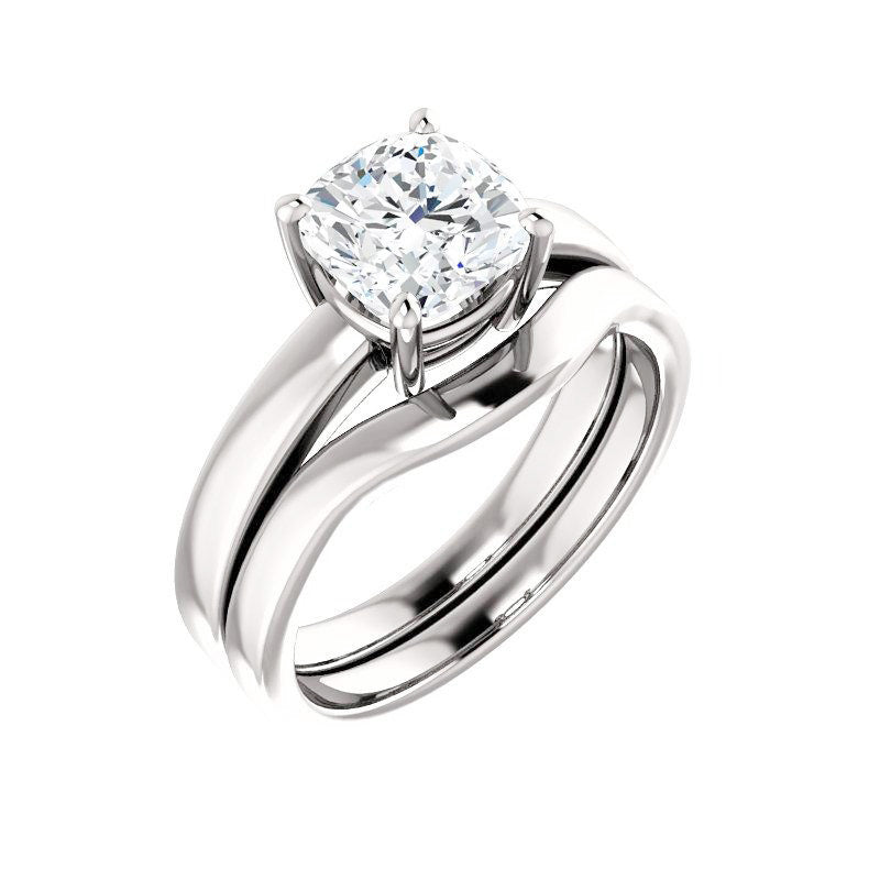 Coussin Diamant Fin bague en Or Blanc 14 Carats – vue de côté