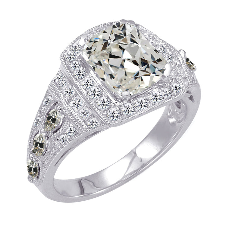 Brillant Bague Halo 3-carats Or 14K Blanc – vue principale