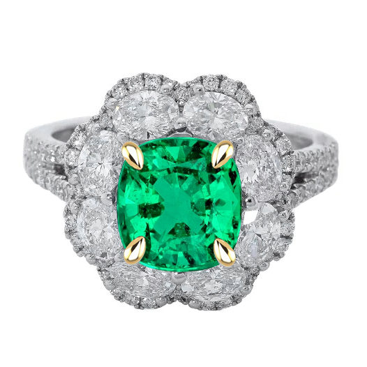 Taille Coussin Émeraude Colombienne bague en Or Deux Tons 14 Carats – vue principale