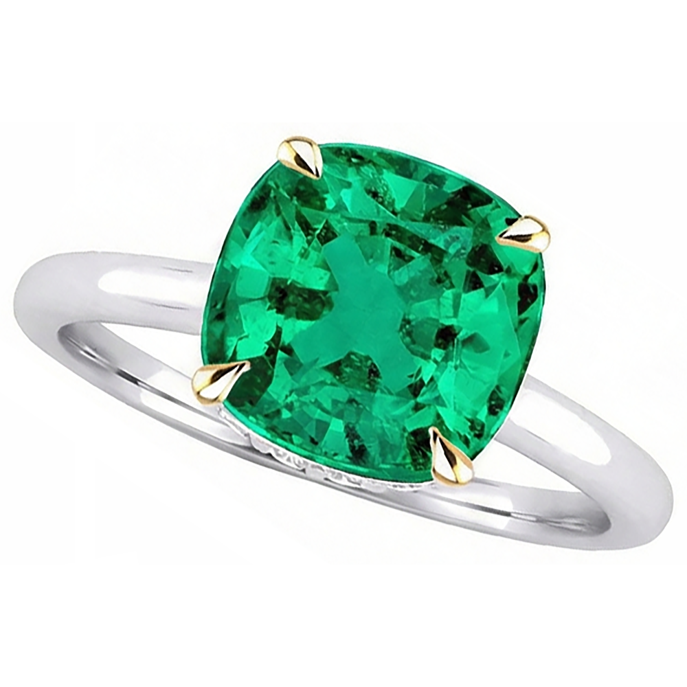 Taille Coussin Émeraude bague en Or Deux Tons 14 Carats – vue de côté