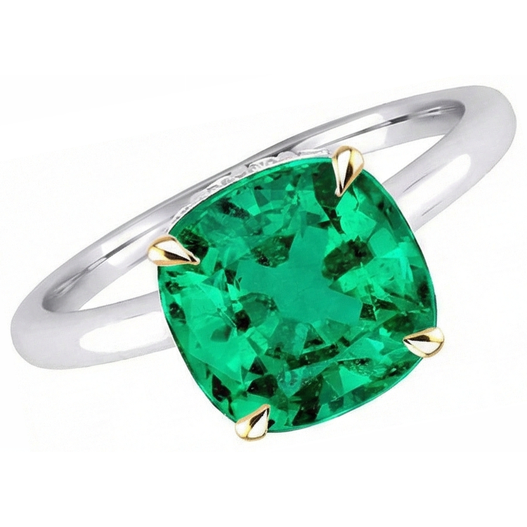 Émeraude Taille Coussin Bague Pierre Précieuse en Or Deux Tons 14 Carats – vue d'angle