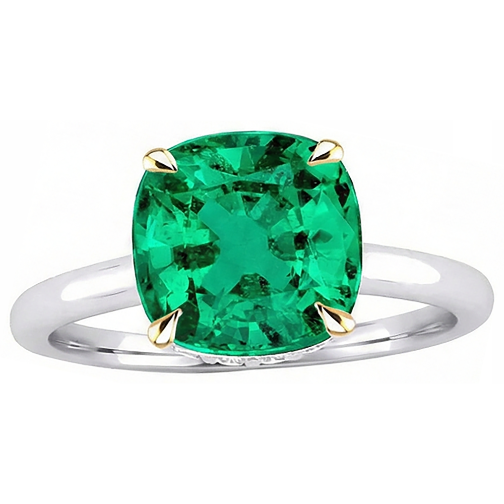 Émeraude Taille Coussin Bague Pierre Précieuse en Or Deux Tons 14 Carats – vue de profil