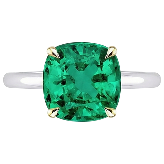 Bague Pierre Précieuse Or Deux Tons 14 Carats avec Émeraude – vue de face
