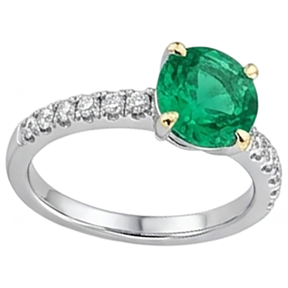 Bague Pierre Précieuse Or Deux Tons 14 Carats avec Émeraude – vue d'angle