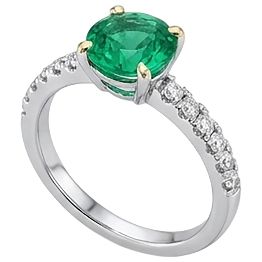 Taille Brillant Émeraude bague en Or Deux Tons 14 Carats – vue de côté