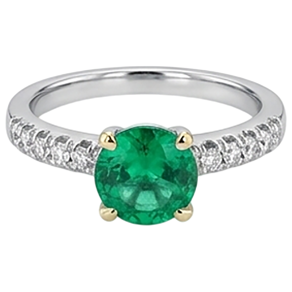 Bague Pierre Précieuse Or Deux Tons 14 Carats avec Émeraude – vue de face