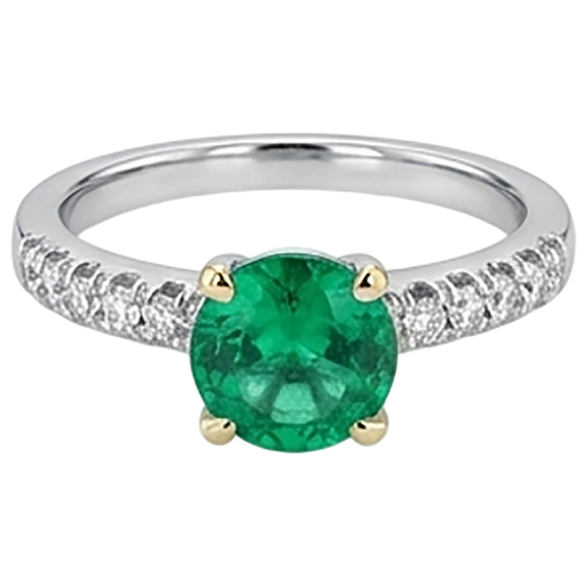 Bague Pierre Précieuse Or Deux Tons 14 Carats avec Émeraude – vue de face