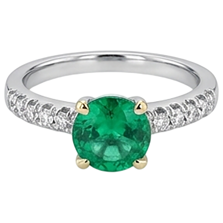 Bague Pierre Précieuse Or Deux Tons 14 Carats avec Émeraude – vue de face