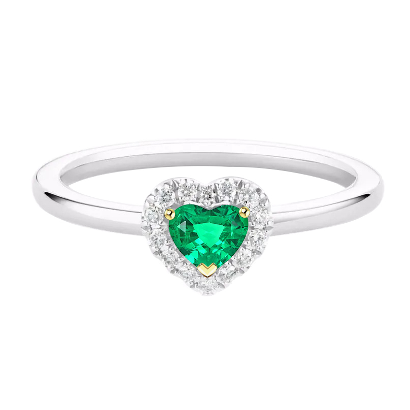 Forme Cœur Émeraude Colombienne bague en Or Bicolore 14 Carats – vue principale