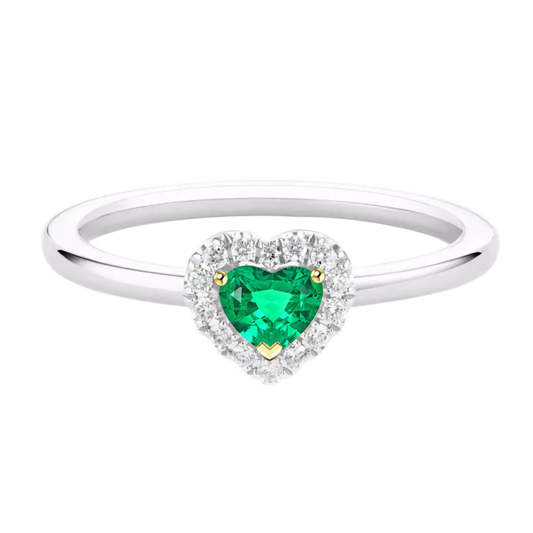 Forme Cœur Émeraude Colombienne bague en Or Bicolore 14 Carats – vue principale