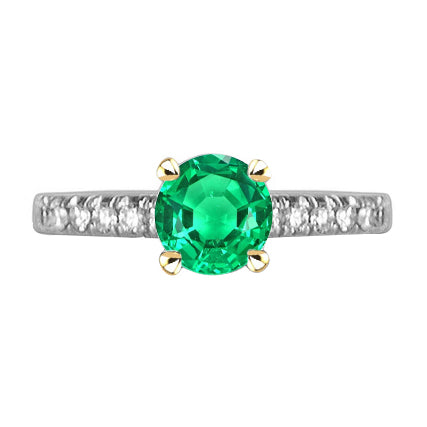 Émeraude Taille Brillant Bague Pierre Précieuse en Or Deux Tons 14 Carats – vue principale