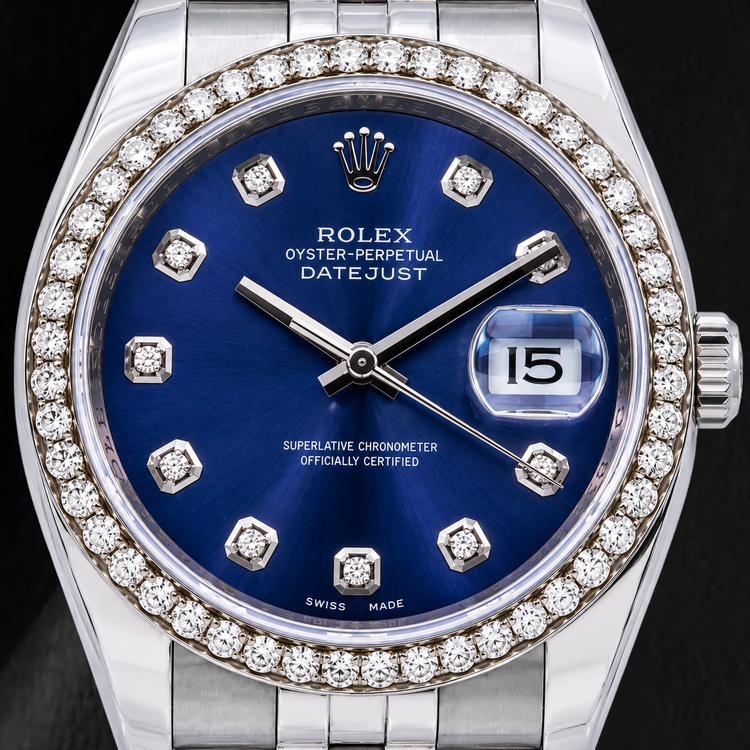 Montre Rolex 16200 Datejust 36 mm Cadran Diamants Bleu Acier Inoxydable