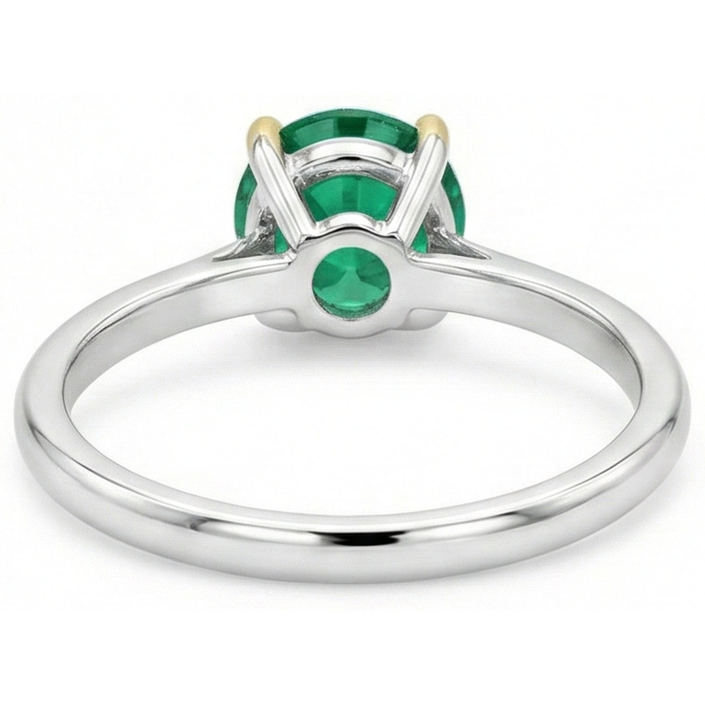Taille Brillant Émeraude Colombienne bague en Or 14K Bicolore – vue arrière