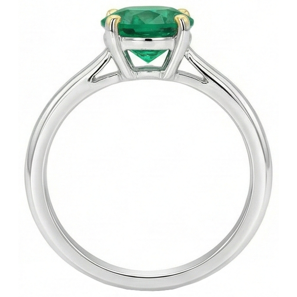 Émeraude Colombienne Taille Brillant Bague Pierre Précieuse en Or 14K Bicolore – vue de dessus