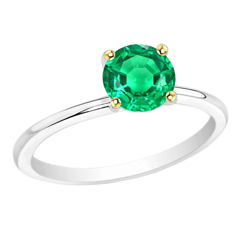 Émeraude Colombienne Taille Brillant Bague Pierre Précieuse en Or 14K Bicolore – vue principale