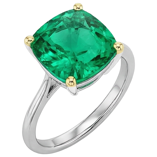 Taille Coussin Émeraude bague en Or Bicolore 14 Carats – vue de face