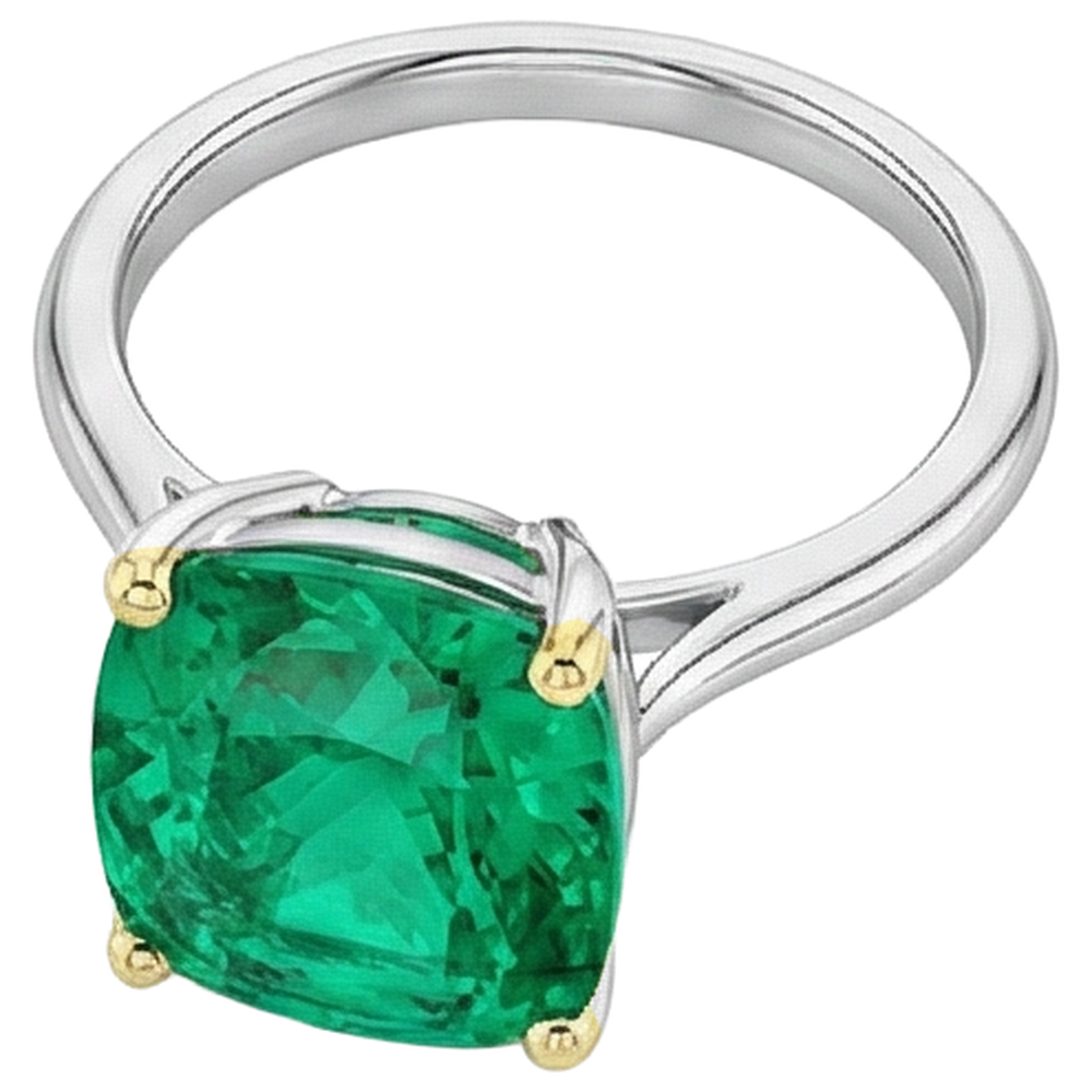 Taille Coussin Émeraude bague en Or Bicolore 14 Carats – vue de côté