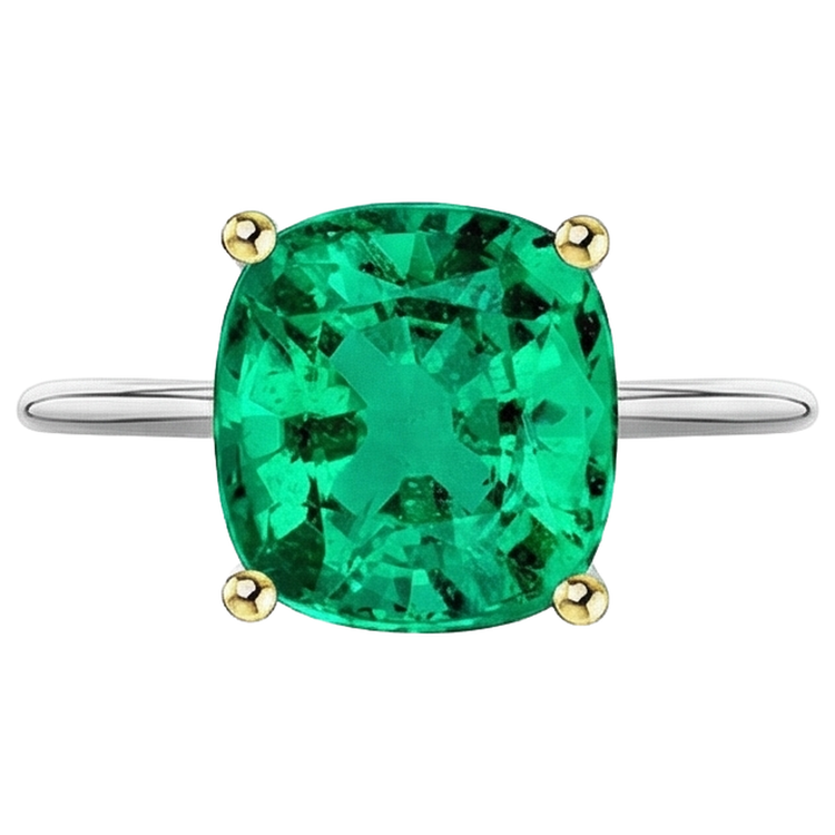 Émeraude Bague Pierre de Couleur 4 carats Or Bicolore 14 Carats – vue d'angle